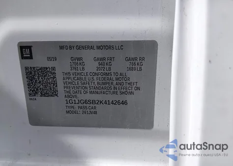 2019 Chevrolet Sonic Lt Auto from USA, damaged, VIN 1G1JG6SB2K4142646